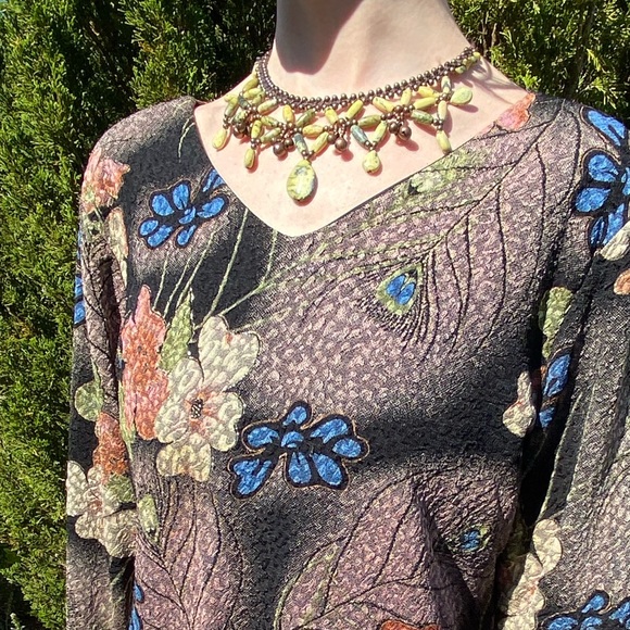 Beautiful Vintage Y2K Cluster Beaded Green Earth Tone Boho Statement Necklace - Picture 7 of 9